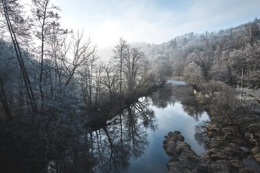 Kocher im Fischbachtal, im Winter bei Frost, Hohenlohe, Baden-Württemberg, Deutschland

Winterlandschaft an der Ohrn bei Öhrien-Ohrnberg