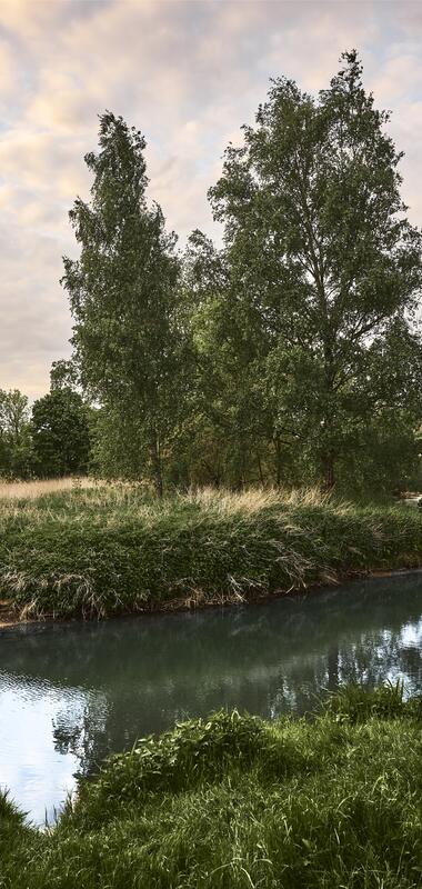 Landschaftsaufnahmen von Hochhausen im Taubertal, Baden-Württemberg, Deutschland
