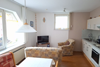 Küchenzeile und Wohnbereich in der Ferienwohnung | © Touristikgemeinschaft Hohenlohe e. V. | Ferienwohnung Gerigk