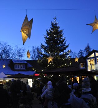 Abendstimmung beim Adventszauber im Wildpark Schwarzach
