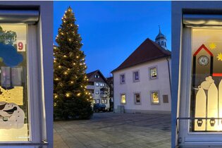 Tannenbaum auf dem Rathausplatz mit Adventskalender