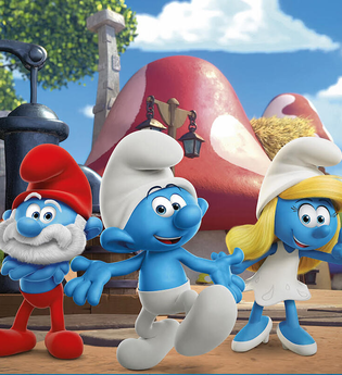 Drei Schlümpfe vor einem Pilzhaus im Freien. | © Whynot Events UG