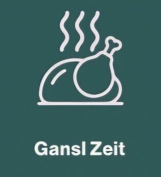 Ein dampfender Gänsebraten als Symbol vor einem grünen Hintergrund. Darunter steht "Gansl Zeit". | © Touristikgemeinschaft Hohenlohe e. V. | Michael Wendler, Hoftheater Öhringen
