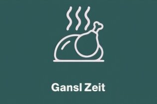Ein dampfender Gänsebraten als Symbol vor einem grünen Hintergrund. Darunter steht "Gansl Zeit". | © Touristikgemeinschaft Hohenlohe e. V. | Michael Wendler, Hoftheater Öhringen