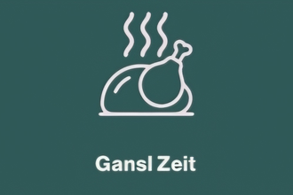 Ein dampfender Gänsebraten als Symbol vor einem grünen Hintergrund. Darunter steht "Gansl Zeit". | © Touristikgemeinschaft Hohenlohe e. V. | Michael Wendler, Hoftheater Öhringen