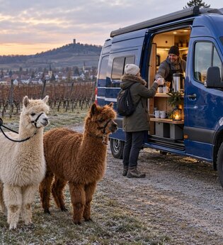 Glühweinwanderung durch die Weinberge von Ensingen. Ausschank von Glühwein an meinem Camper.