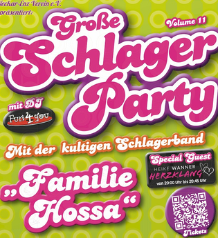 Plakat für die Große Schlagerparty mit Familie Hossa am 4. April 2026 in Besigheim, Alte Kelter. | © Livemacher GmbH