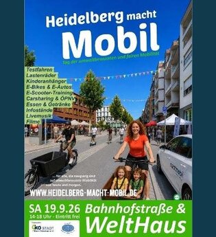 Plakat des Aktionstages Heidelberg macht mobil | © Plakat des Aktionstages Heidelberg macht mobil - (c) Ökostadt Rhein-Neckar + KI-generierte Elemente