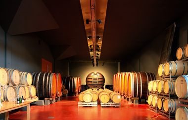 Der beeindruckende Rotweinkeller mit Fässern in unterschiedlichen Grössen | © Touristikgemeinschaft Hohenlohe e. V | Weingut Fürst Hohenlohe-Oehringen