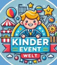 Graphik mit kleinem Jungen, das ein Banner mit Kindereventwelt hochhält