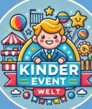 Graphik mit kleinem Jungen, das ein Banner mit Kindereventwelt hochhält