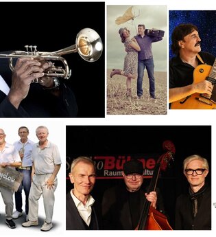 Verschiedene Musiker und Gruppen, die am "Kneipenjazz" in Schwetzingen 2026 teilnehmen.
