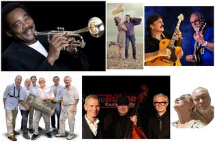 Verschiedene Musiker und Gruppen, die am "Kneipenjazz" in Schwetzingen 2026 teilnehmen.