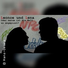 Schattenrisse von zwei Personen vor einer Wand mit Graffiti und dem Text 'Leonce und Lena'. | © see on the left