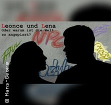 Schattenrisse von zwei Personen vor einer Wand mit Graffiti und dem Text 'Leonce und Lena'. | © links im Bild