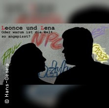 Schattenrisse von zwei Personen vor einer Wand mit Graffiti und dem Text 'Leonce und Lena'. | © see on the left