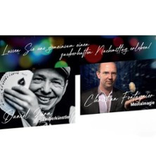 Werbung für eine Zaubershow mit zwei Künstlern, die Karten- und Mentalmagie präsentieren. | © see on the left