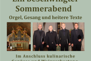 Plakat der Veranstaltung Orgel & Wein mit Datum und Foto des Männergesangsquartett sowie Orgel | © Ev. Bezirkskantorat Brackenheim