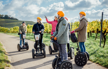 fünf Segways mit Personen in den Weinbergen | © Götzmotion
