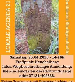 Es ist ein Grenzstein in der Mitte zu sehen. Es sind weiterhin Überschrift sowie Infos zur Veranstaltung zu sehen. Alle Infos im Text. | © Lokale Agenda 21