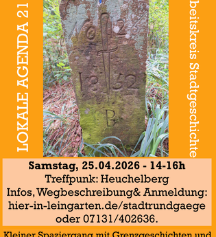 Es ist ein Grenzstein in der Mitte zu sehen. Es sind weiterhin Überschrift sowie Infos zur Veranstaltung zu sehen. Alle Infos im Text. | © Lokale Agenda 21