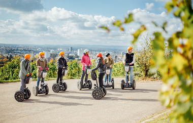 7 Personen auf Segways auf dem Wartberg mit Panoramablick auf Heilbronn | © Götzmotion