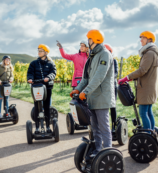 fünf Segways mit Personen in den Weinbergen | © Götzmotion