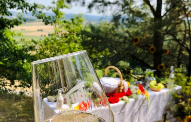 Weinglas mit Weißwein gefüllt | © Hohenlohe Künzelsau | Wein & Bett Weihbrecht