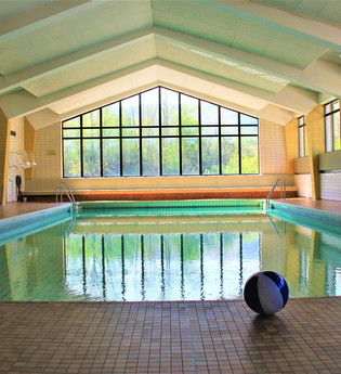 Das Schwimmbecken, vorne liegt ein Ball | © Touristikgemeinschaft Hohenlohe e. V. |  hoyss & maurer