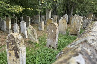 Blick in den Jüdischen Friedhof auf Grabsteine | © Neckarsteig-Büro