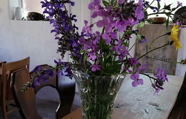 Ein Wiesenblumenstrauss steht auf einem Tisch | © Touristikgemeinschaft Hohenlohe e. V. | Mostbesen Mulfingen