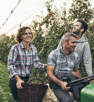 Familie Mozer bei der Obsternte | © Touristikgemeinschaft Hohenlohe e. V. | Stefan Schütze