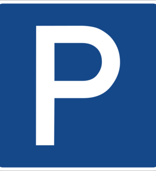 weißes P auf blauem Grund