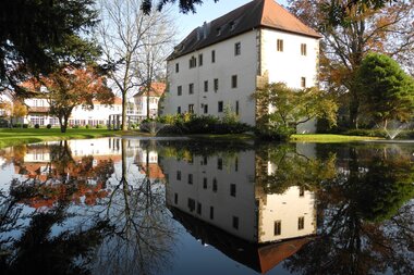Schlosspark mit Schloss Neckarbischofsheim im Hintergrund