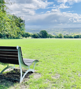 Waldsofa auf einer grünen Wiese mit weitem Blick auf den Kraichgau | © Gemeinde Schwarzach