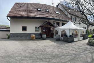 Außenbereich Weingut Härle  in Abstatt mit Pavillion zur Überdachung | © Weingut Härle