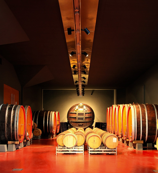 Der beeindruckende Rotweinkeller mit Fässern in unterschiedlichen Grössen | © Touristikgemeinschaft Hohenlohe e. V | Weingut Fürst Hohenlohe-Oehringen