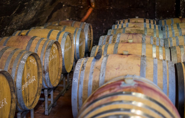 Rotweinfässer im Keller des Weingut Busch | © Touristikgemeinschaft Hohenlohe e. V.