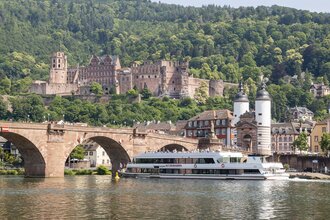 Schiff auf dem Neckar an der Alten Brücke unter dem Schloss | © Heidelberg Marketing GmbH / Tobias Schwerdt
