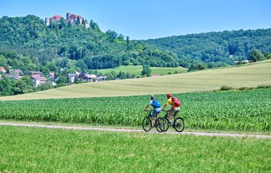 Radfahrer bei Schloss Stetten | © Touristikgemeinschaft Hohenlohe e. V. | Florian Trykowski
