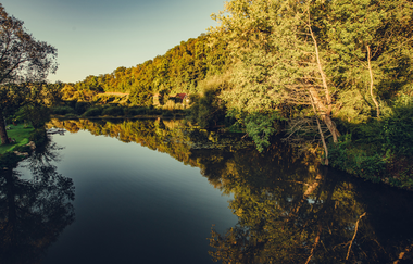 Etappe 4 - Spiegelung in der Jagst bei Jagsthausen | © Arbeitsgemeinschaft Kocher-Jagst-Radweg