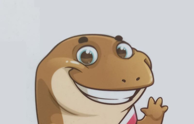 Maskottchen Masti - kleiner, brauner Urlurch mit Kulleraugen und rot-weißer Schärpe mit Gaildorfer Stadtwappen