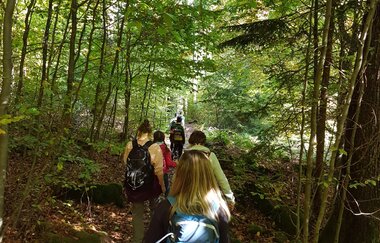Wanderer auf dem Neckarsteig nach Neckargemünd / Odenwald | © Touristikgemeinschaft Odenwald e.V,.
