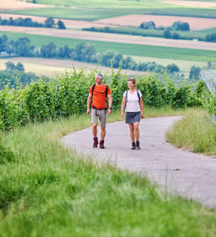 Wanderer im Weinberg | © Touristikgemeinschaft Hohenlohe e. V. | Florian Trykowski